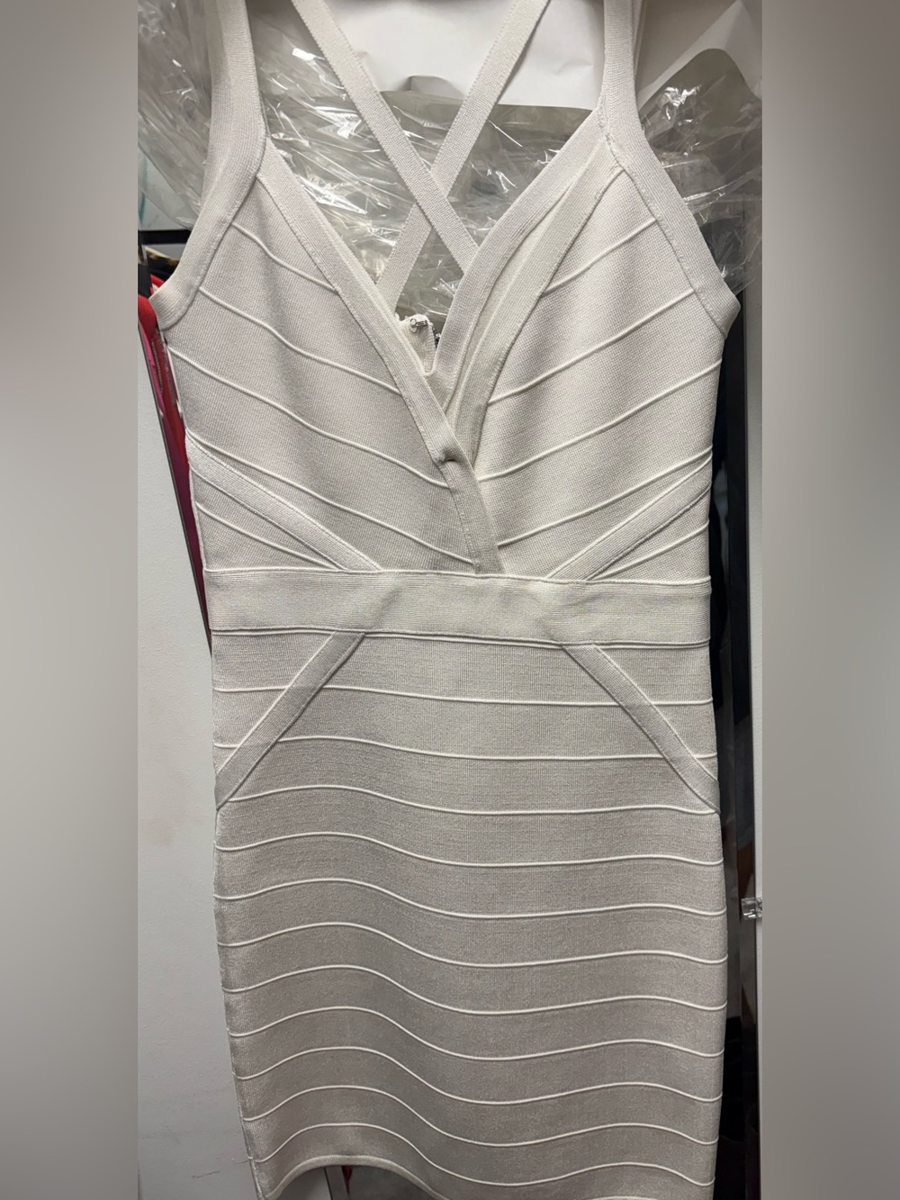 Guess White Bandage Mini Dress with Cross-Strap Detail